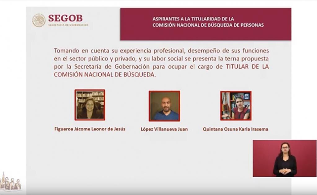 Anuncian terna para la Comisión Nacional de Búsqueda de Personas