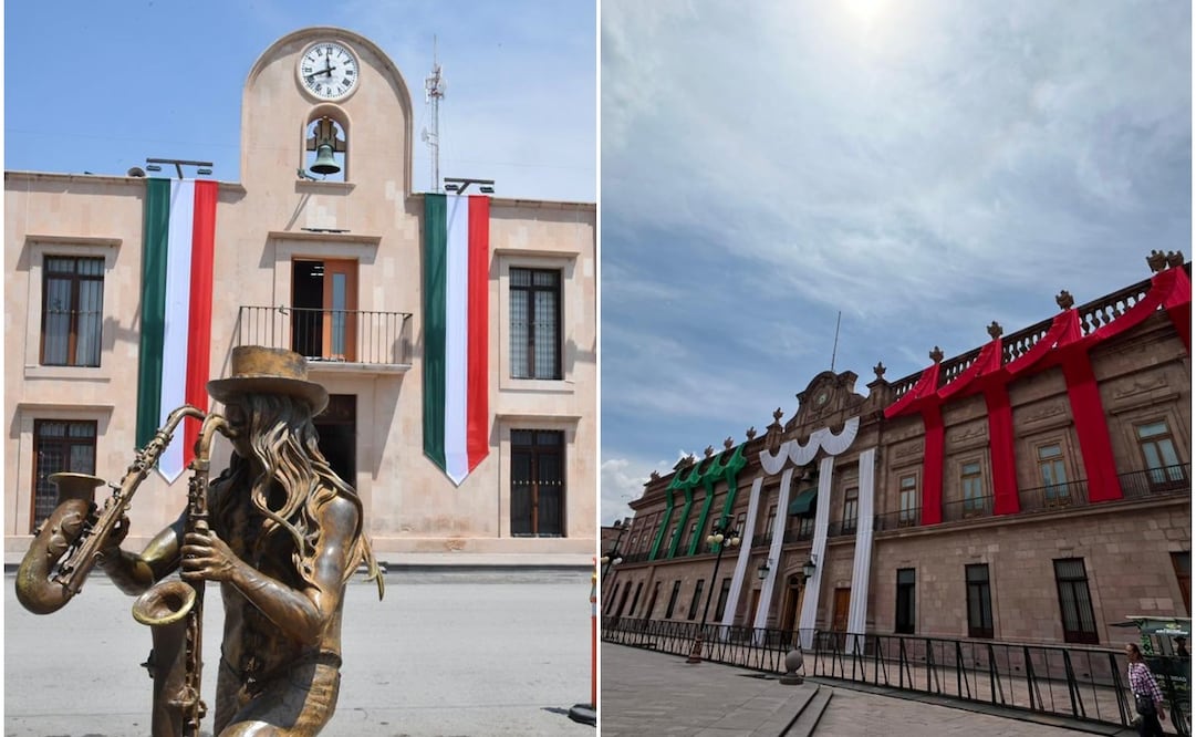 Así lucen los palacios municipales de SLP para el grito del 15 de septiembre. Foto: Redes sociales