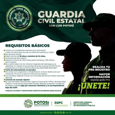 Emiten convocatoria para reclutar a los nuevos elementos de la Guardia Civil de SLP