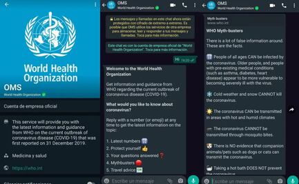 OMS lanza servicio gratuito para responder dudas del Covid-19 en WhatsApp