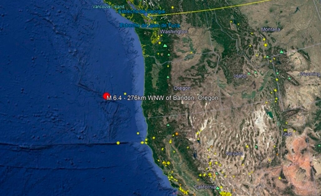 Registran sismo de magnitud 6.3 frente a costas de Oregon, EU