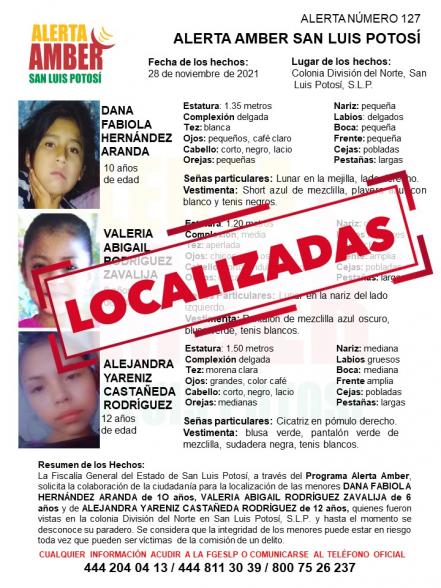 Localizan en casa abandonada de SLP a tres niñas reportadas como desaparecidas