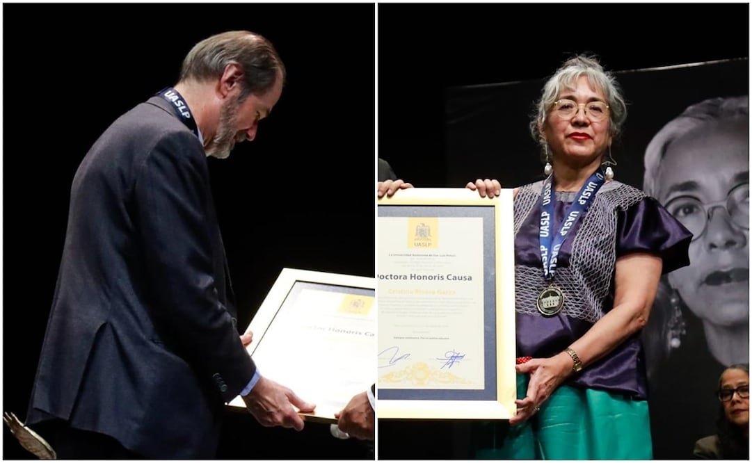 Los escritores recibieron el doctorado Honoris Causa en la UASLP. Fotos: Especiales