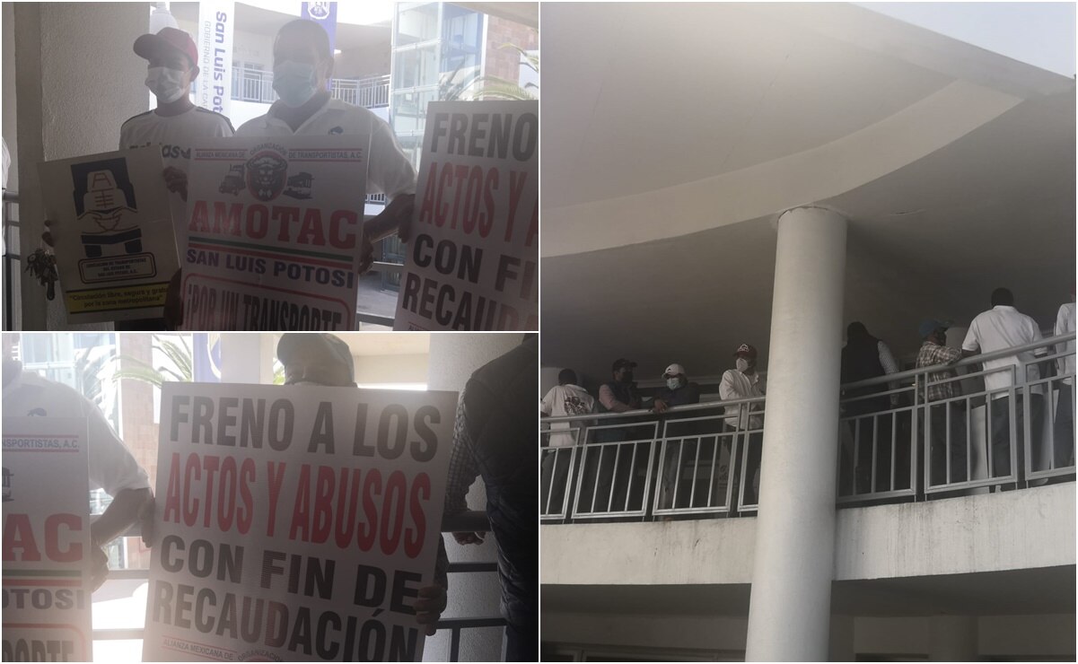 Transportistas protestan en la Unidad Administrativa del ayuntamiento de San Luis Potosí