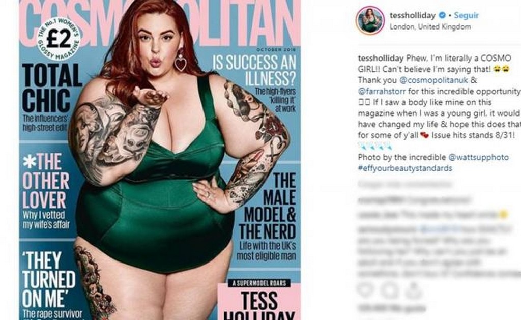 Tess Holliday se convirtió en "Chica Cosmo", pero no todos vieron con buenos ojos la decisión FOTO: INSTAGRAM