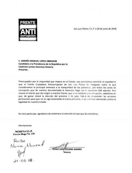Envía FCA expedientes de corrupción potosina a presidenciables