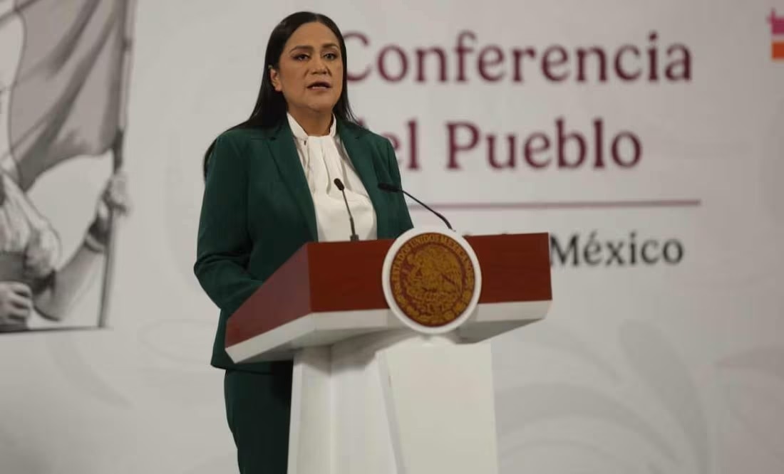 Ariadna Montiel Reyes, secretaria de Bienestar, durante la mañanera del 20 de octubre del 2025. Foto: Francisco Rodríguez / EL UNIVERSAL.