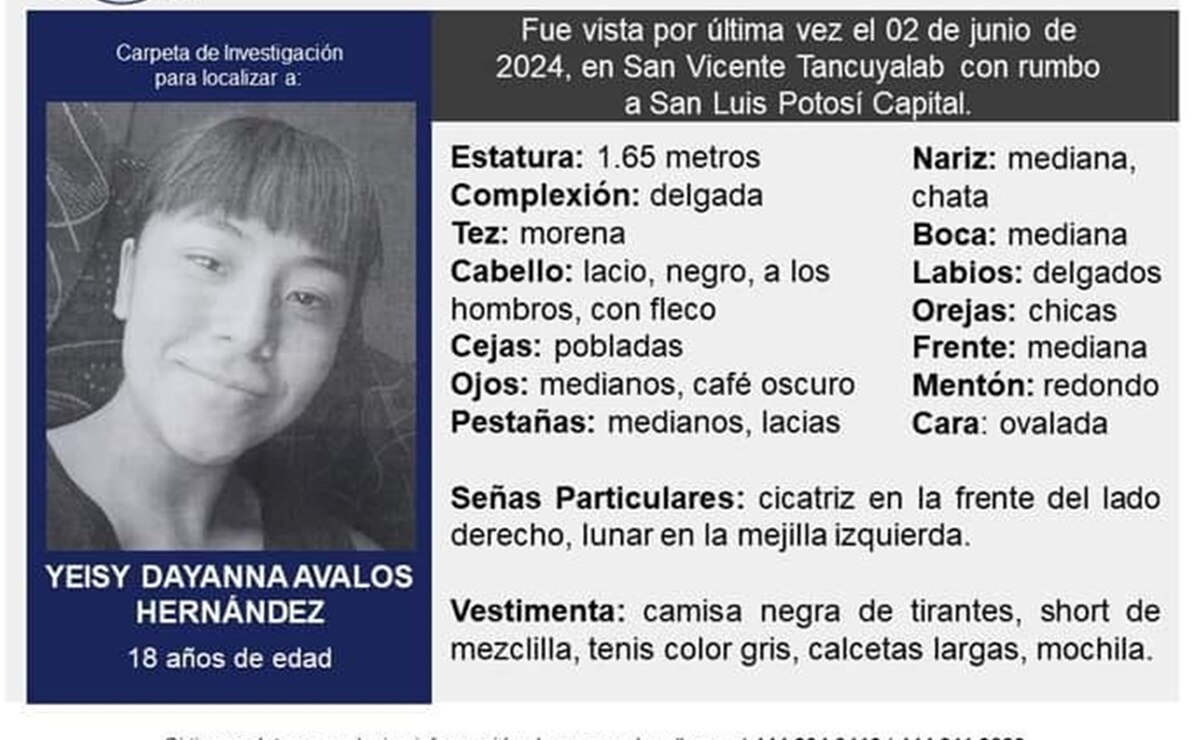 Buscan a Yeisy Dayanna Ávalos, joven de 18 años que desapareció tras tomar un taxi en SLP