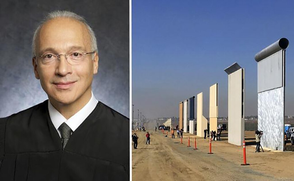 El juez federal Gonzalo Curiel, mexicano-estadounidense; prototipos del muro de Trump en San Diego (Foto: AP)