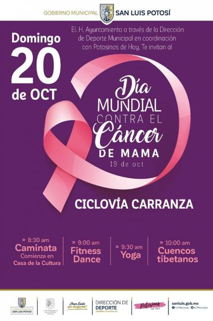 Realizarán actividades por conmemoración en contra del cáncer de mama