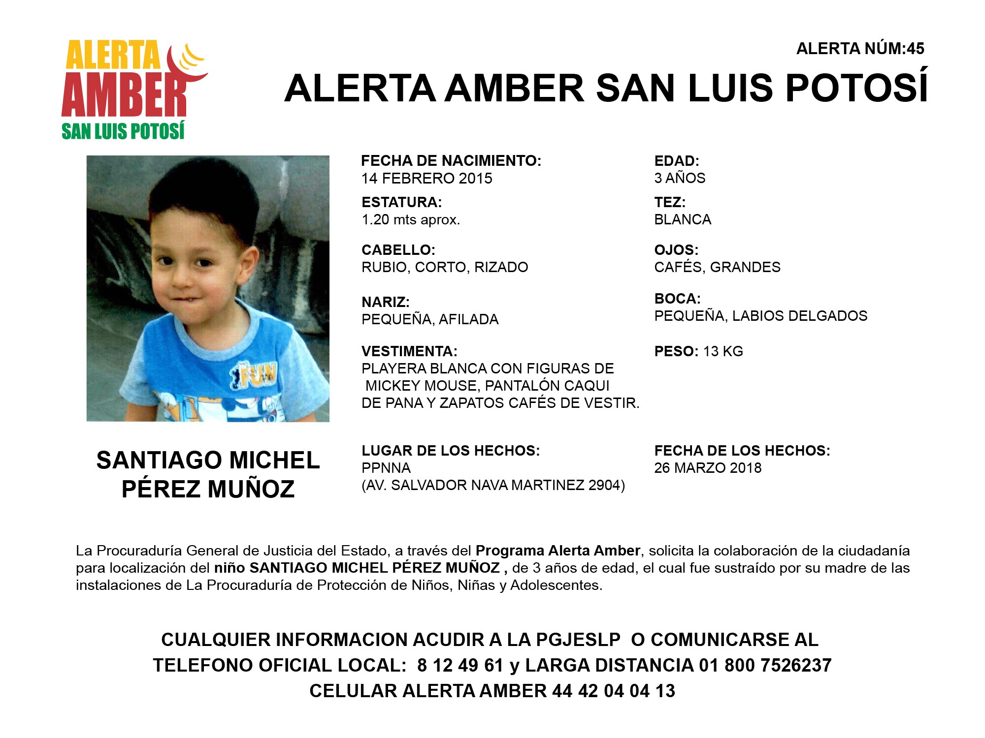Activan Alerta Amber para localizar menor de 3 años