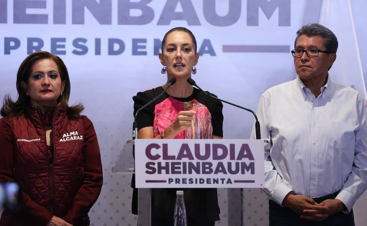 De izquierda a derecha Alma Alcaraz, Claudia Sheinbaum y David Monreal. FOTO: Diego Simón/EL UNIVERSAL