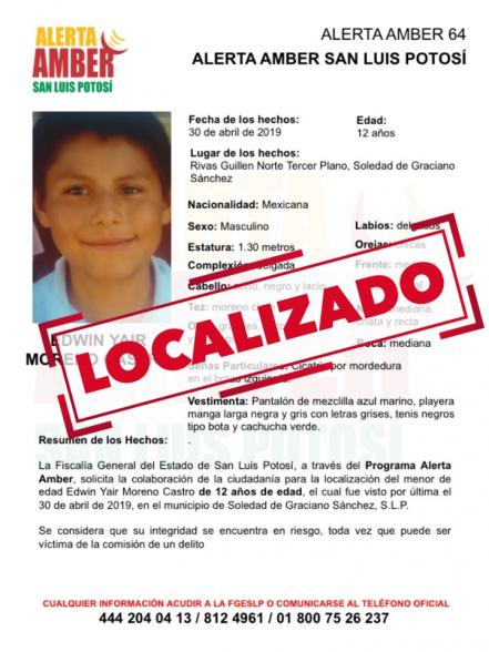 Localizan a menor desaparecido en Rivas Guillén