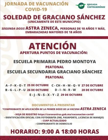 Alistan en Soledad aplicación de vacuna contra Covid-19 para jóvenes de 18 a 29 años de edad