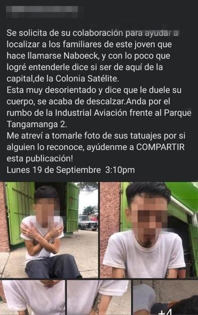 Gracias a las redes dan con joven extraviado desde hace tres meses en la capital de SLP 
