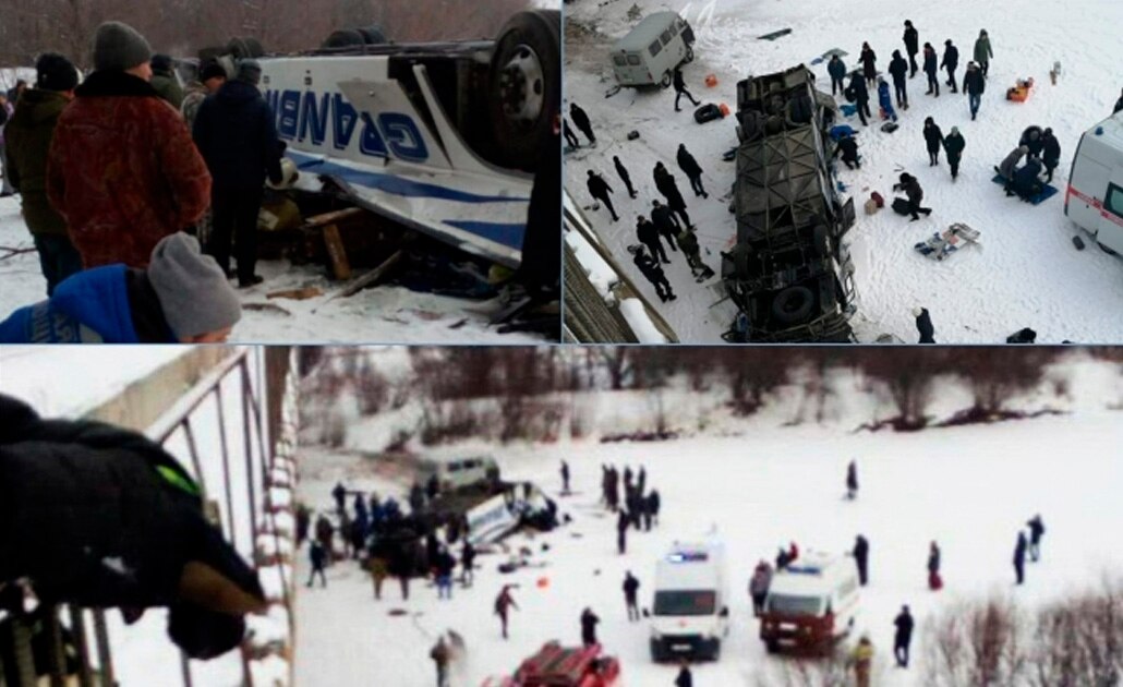19 personas mueres al caer autobús a río congelado en Rusia