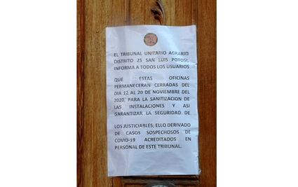 Tras registrar casos de Covid-19, cierran de emergencia Tribunal Agrario de SLP