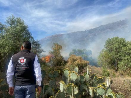 Por incendio forestal, evacuan a cuatro familias de la comunidad Las Moras, en Mexquitic