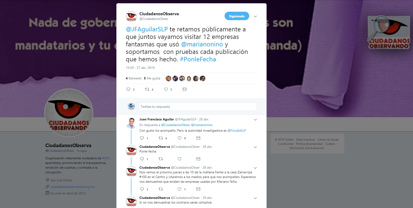 Reta Ciudadanos Observando a líder panista visitar empresas fantasma presuntamente usadas por Mariano Niño