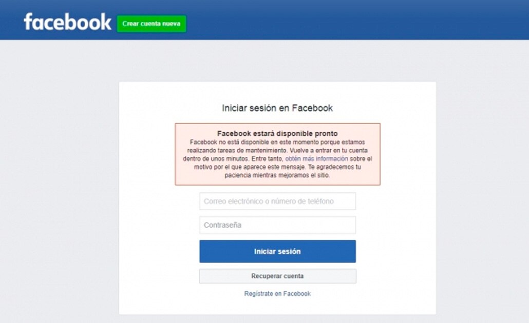 Usuarios de Facebook reportan fallas por mantenimiento 
