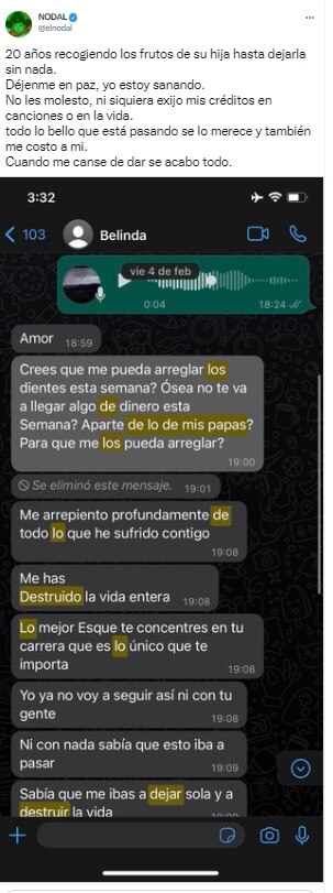 "20 años recogiendo los frutos de su hija hasta dejarla sin nada": Nodal se lanza contra la mamá de Belinda