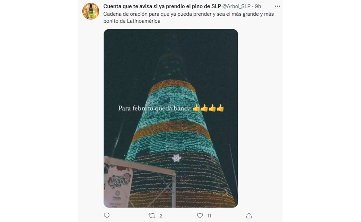 La cuenta de Twitter que te avisará cuando el monumental árbol de Navidad de SLP encienda