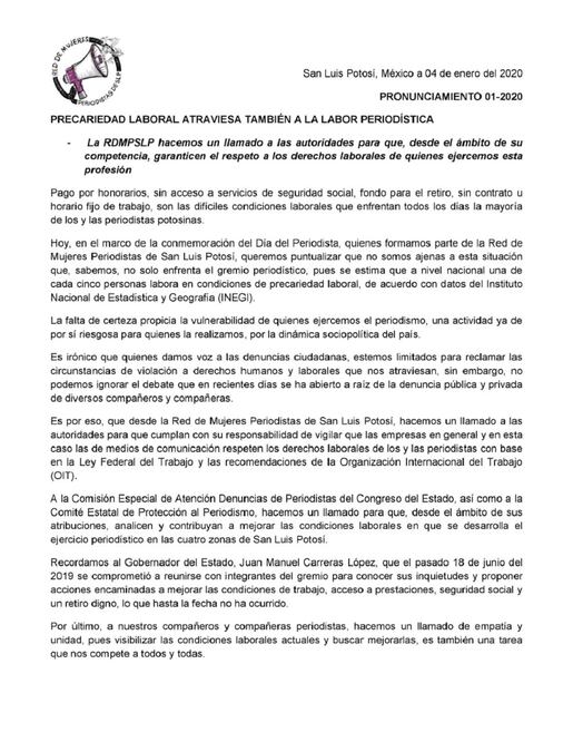 Periodistas potosinos laboran en condiciones precarias: Red de Mujeres Periodistas