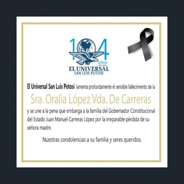 Fallece Oralia López, madre de Juan Manuel Carreras López