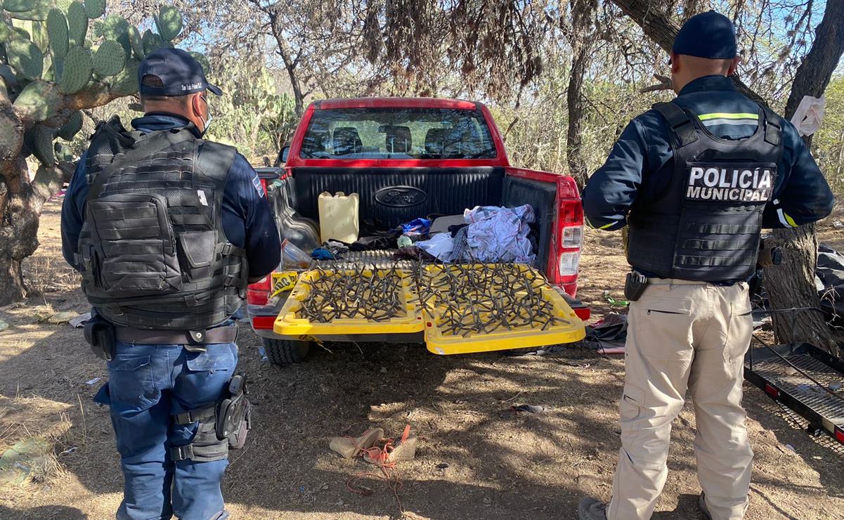 Localizan restos óseos, poncha llantas y camioneta robada en Bocas, capital de SLP. Foto: SSPC