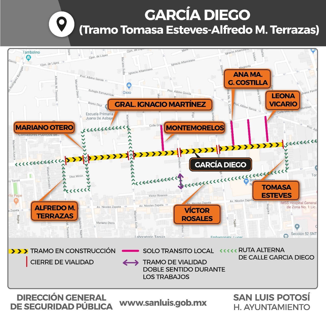 Por obras en García Diego, habilitan vías alternas