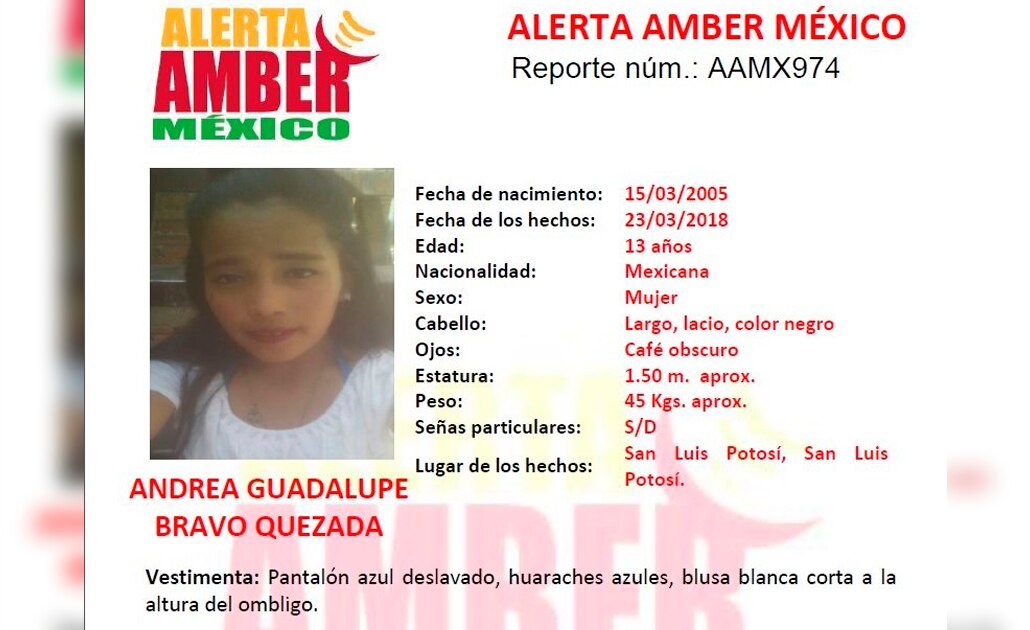 Activan Alerta Amber para adolescente de 13 años