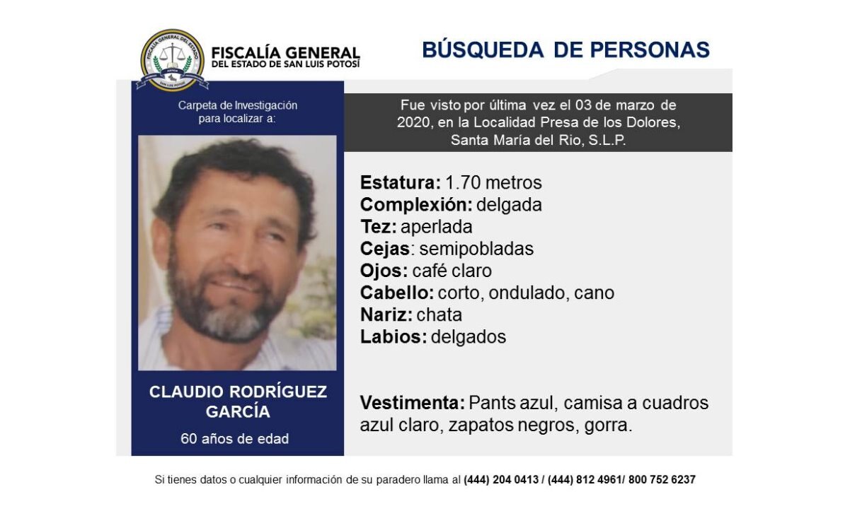 Buscan a Claudio Rodríguez García, desaparecido en Santa María del Río