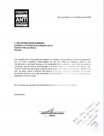 Envía FCA expedientes de corrupción potosina a presidenciables