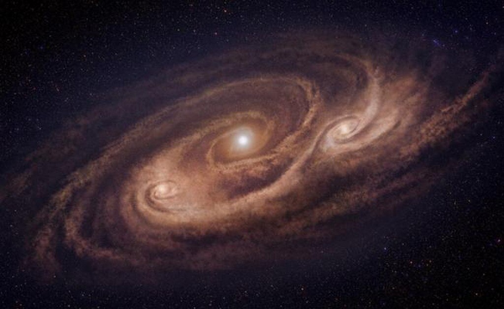 Imagen ilustrativa de la galaxia 'monstruosa' COSMOS-AzTEC-1 captada por telescopio ALMA. Foto: ESA