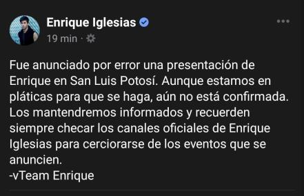 Que siempre sí... patronato asegura que Enrique Iglesias está confirmado para la Fenapo