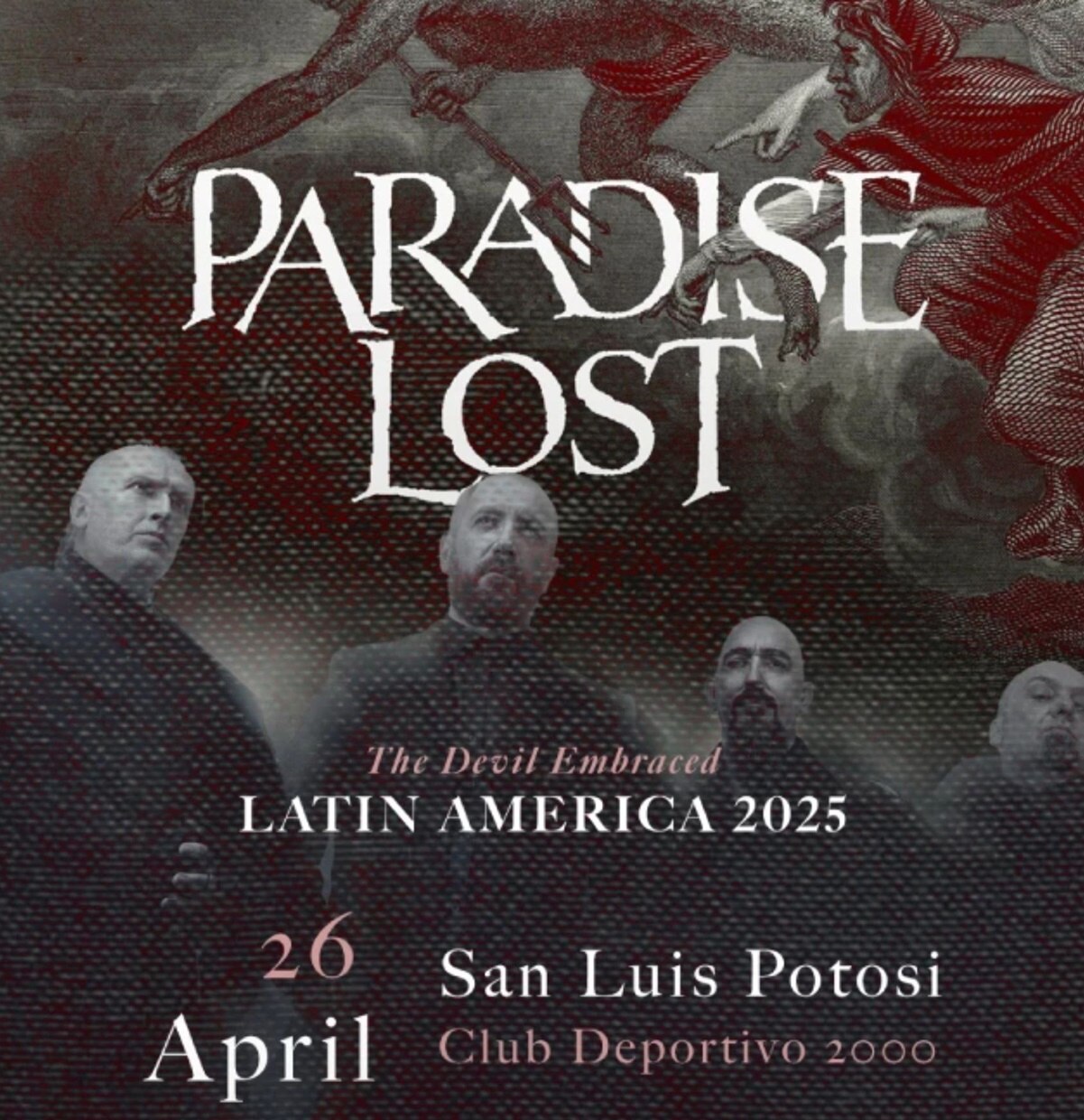 La banda británica Paradise Lost regresará a México como parte de su gira The Devil Embraced 2025. Foto: Especial.