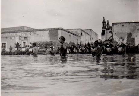 Delegación de Bocas inundada en 1933. Foto: Archivo Histórico del Estado "Lic. Antonio Rocha"