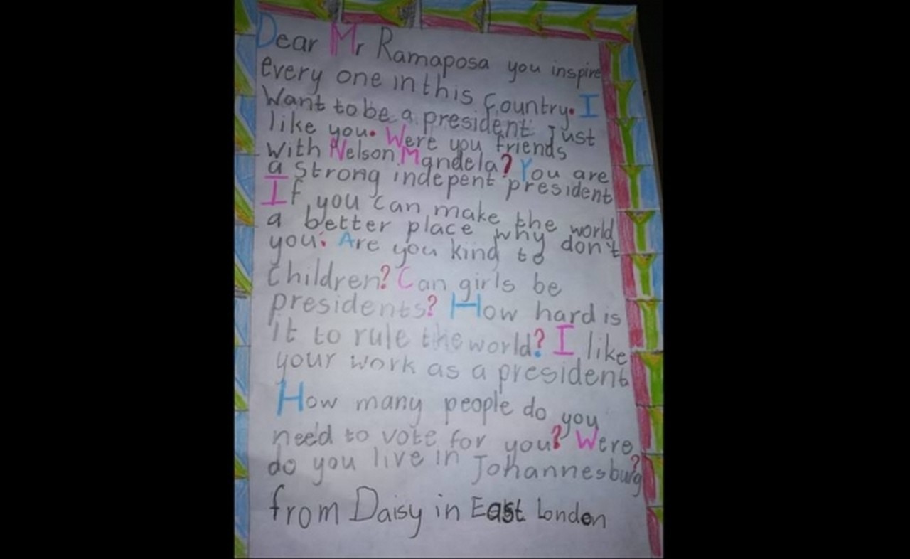  “¿Puedo ser presidenta?”; carta de una niña al presidente de Sudáfrica
