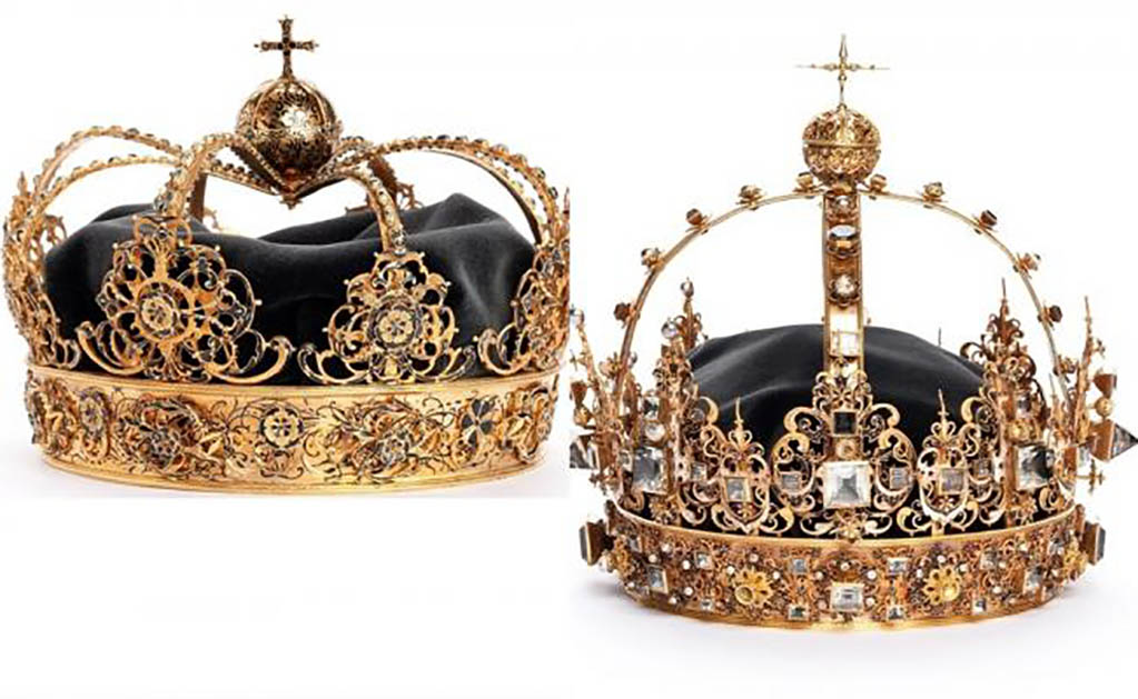 Coronas funerarias que pertenecieron al rey Carlos IX de Suecia en el siglo XVII. Foto: EFE/ Jens Mohr/Museo de la Real Armería de Suecia