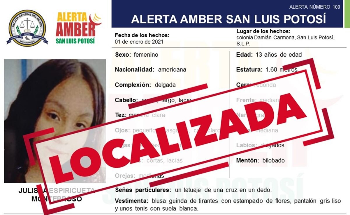 Desactivan Alerta Amber, localizan adolescente de 13 años en capital de SLP