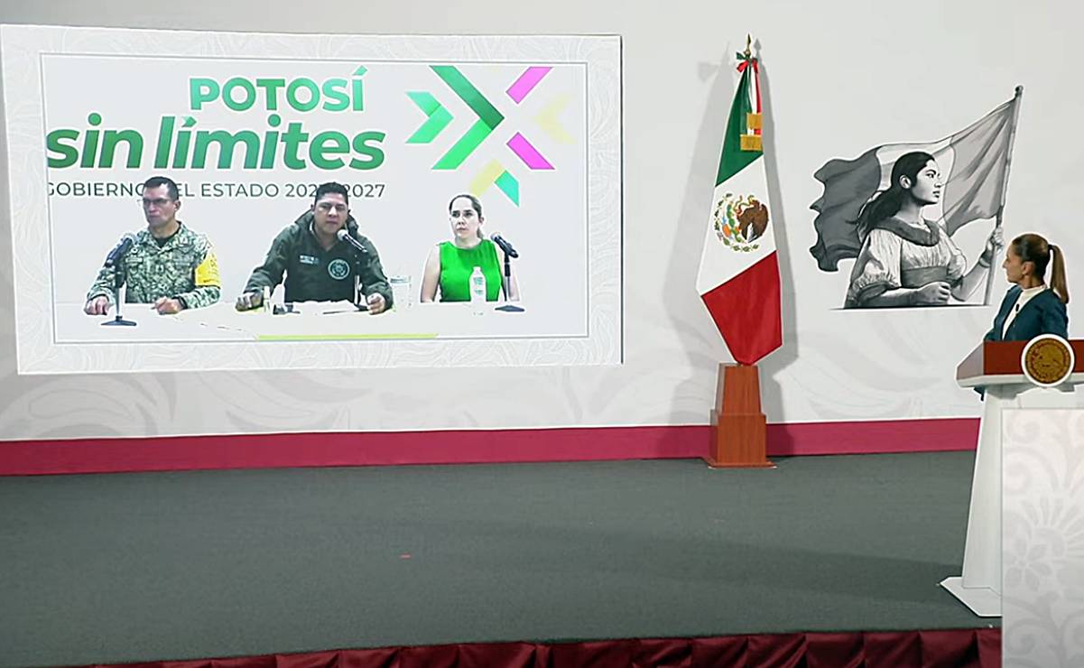 El gobernador de San Luis Potosí, Ricardo Gallardo presentó el reporte de la situación tras la emergencia por lluvias ante la presidenta Claudia Sheinbaum. Foto: Captura de pantalla