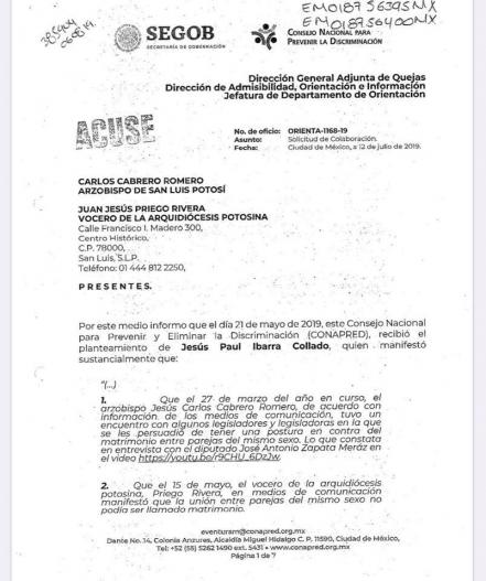 CONAPRED pide a arzobispo de SLP colaborar con discurso inclusivo a la diversidad sexual