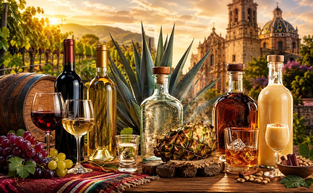 Vinos y licores más famosos de marcas potosinas. Foto: Imagen creada en Chat GPT