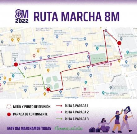 8M. Esta será la ruta y punto de partida de la marcha feminista en SLP