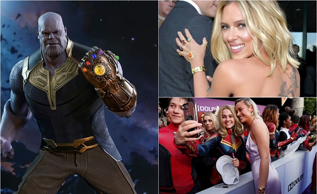 Scarlett y Larson portan las gemas del infinito en alfombra roja de "Avengers: Endgame"