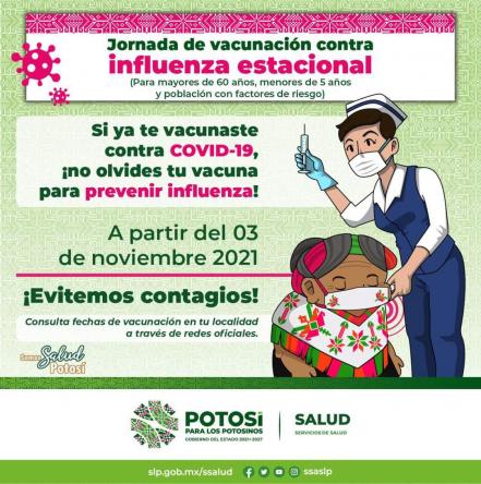 Salud Estatal anuncia vacunación contra la Influenza estacional a partir del 3 de noviembre