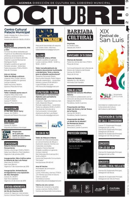 Invitan a participar en actividades culturales de octubre