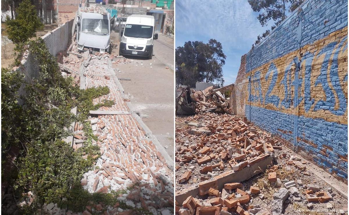 Derriban ráfagas de viento barda de secundaria en capital de SLP 