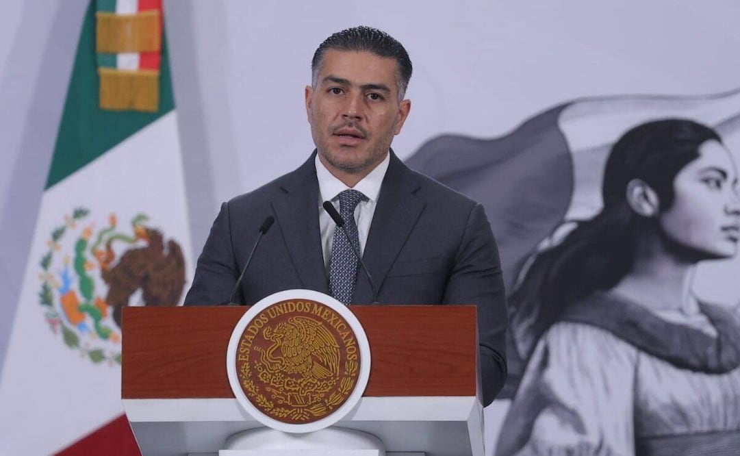 Omar García Harfuch, titular de la SSPC, en la Mañanera del Pueblo del 21 de abril de 2026 en Palacio Nacional. Foto: Gabriel Pano/ EL UNIVERSAL