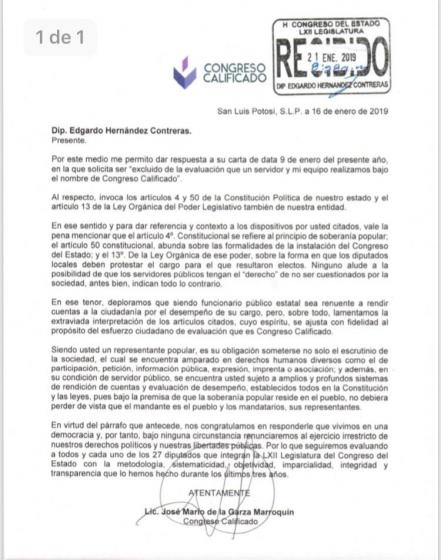 Solicita Edgardo Hernández ser excluido de evaluación de Congreso Calificado